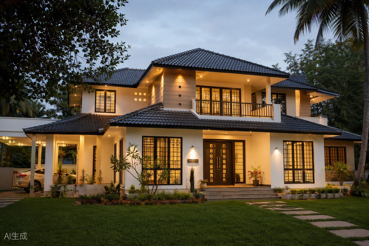 Kerala home with steel doors and windows